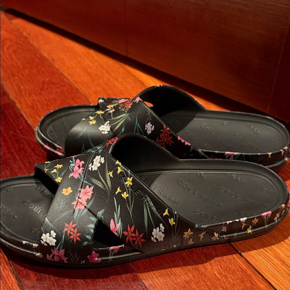 Cole Haan Women's Black Floral Slide Sandals - Picture 2 of 5